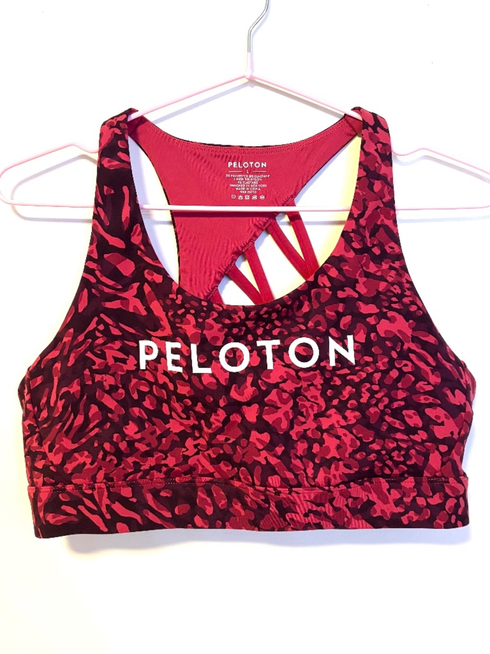 Peloton Cadet Strappy Sports Bra Light Support Pink Black Cheetah Womens Large